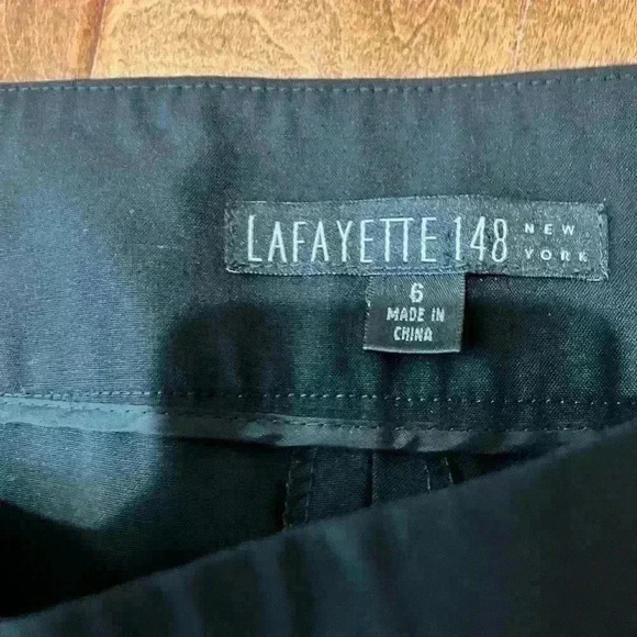 Lafayette 148 New York Black Pleated Wool Stretch Straight Leg Pleated Trousers - Picture 7 of 8